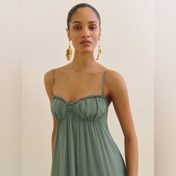 NEW Reformation Cebba Elegant Maxi Dress Green Moss | size 0 - Picture 3 of 15